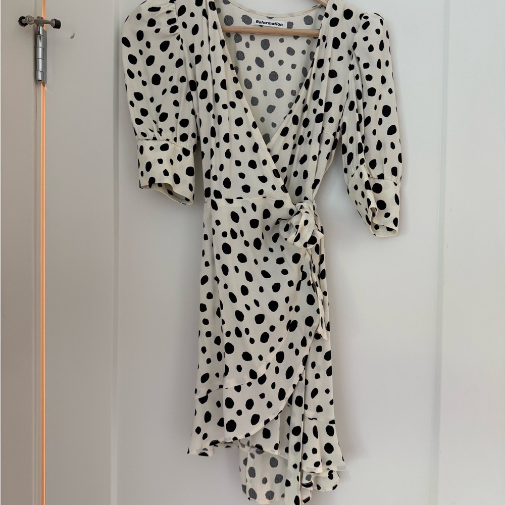 Reformation Cream and Black Asymmetrical Dress